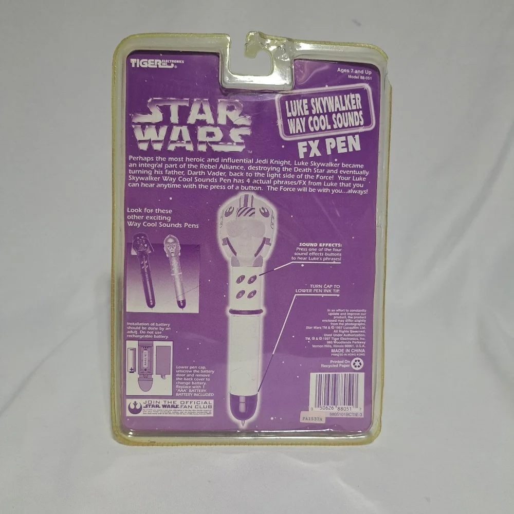 Vintage 1997 Tiger Star Wars‎ Luke Skywalker Rebel Pilot Way Cool Sounds FX Pen